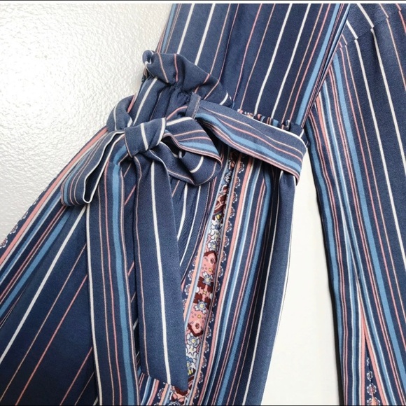 Lauren Conrad M stripe tie bell sleeve blouse top - Picture 2 of 3